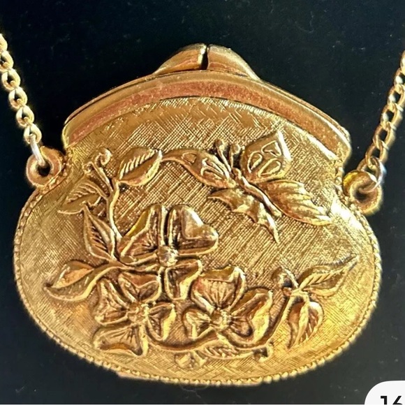 Corday Vintage Gold Floral Perfume Purse  Necklace - Picture 5 of 6